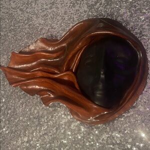 Artistic Brown and Black leather face mask Sculpture.